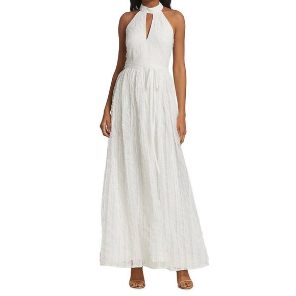 Monique Lhuillier Dresses & Skirts - Monique Lhuillier White Lace Formal Gown Wedding Dress Keyhole Halter Size 8